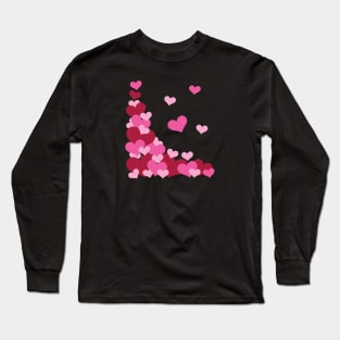 Hearts | Love | Pink | Black Long Sleeve T-Shirt